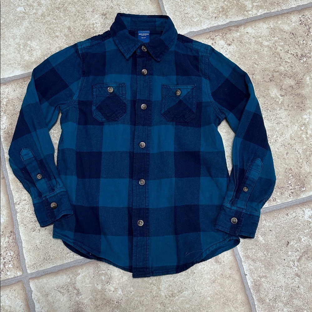 Arizona Boys True Flannel Shirt, Blue/Teal, Sz 6/7